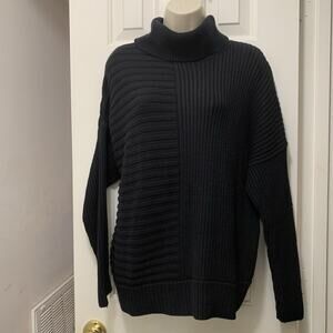 Pure Collection Black Ribbed Turtleneck Sweater Wool Cotton Blend Size 14/16